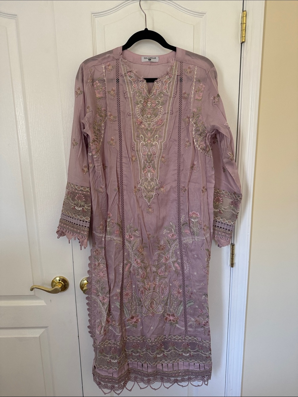 Charcoal Embroidered Mauve Women’s Kurta